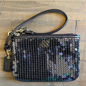 Coach Poppy Navy Sequin Wristlet